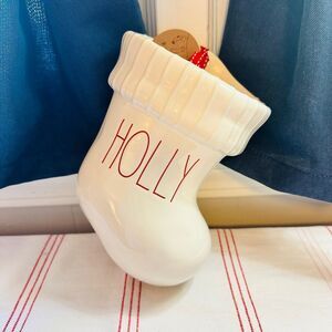 NEW Rae Dunn HOLLY Christmas Ceramic Wall Hanging Stocking Holiday Decor